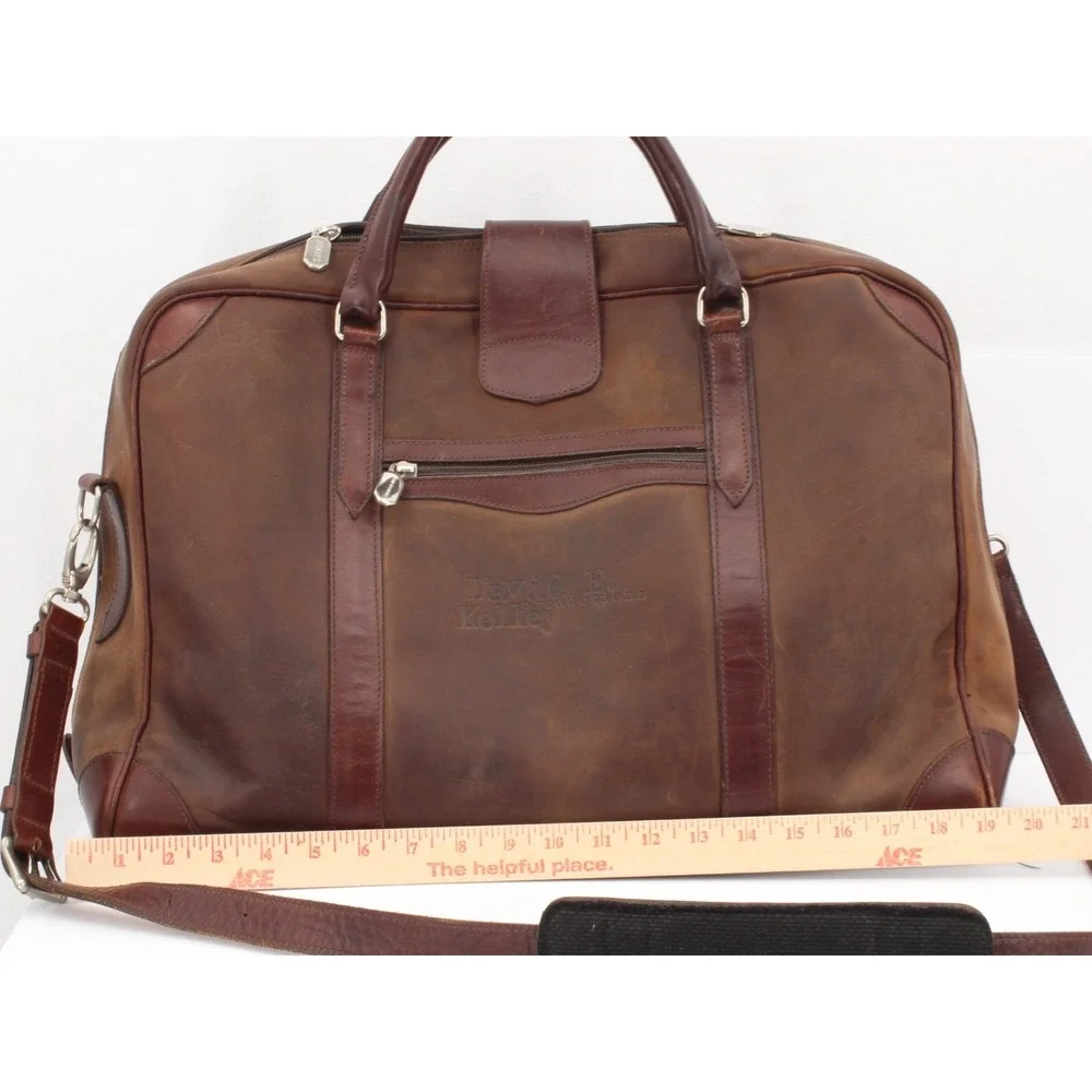 Roots Brown Leather Duffle Bag David E Kelley Productions Weekender Travel Bag
